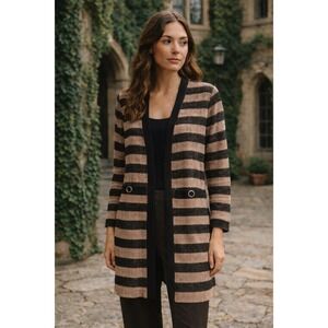 MISOOK Cardigan Sweater Womens L Striped Open Front Long Sleeve‎ Knit Quiet Lux